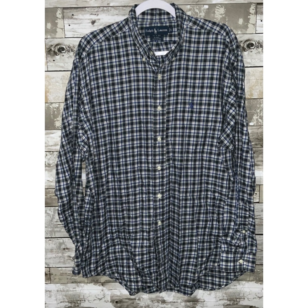 Ralph Lauren Mens Blake Blue Black Plaid Button Down Cotton Shirt Size L - Picture 1 of 3